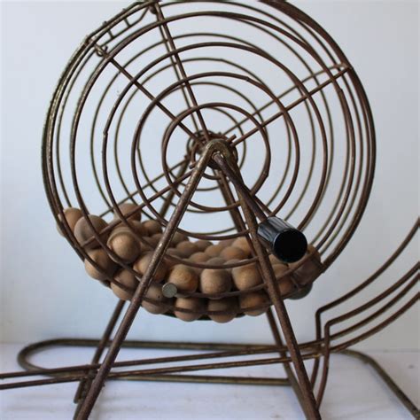 Vintage Bingo Cage Turner With Wood Numbered Balls Industrial .